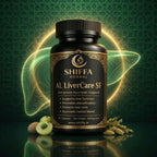 Shiffa Herbal AL LiverCare SF supplement bottle on a green background