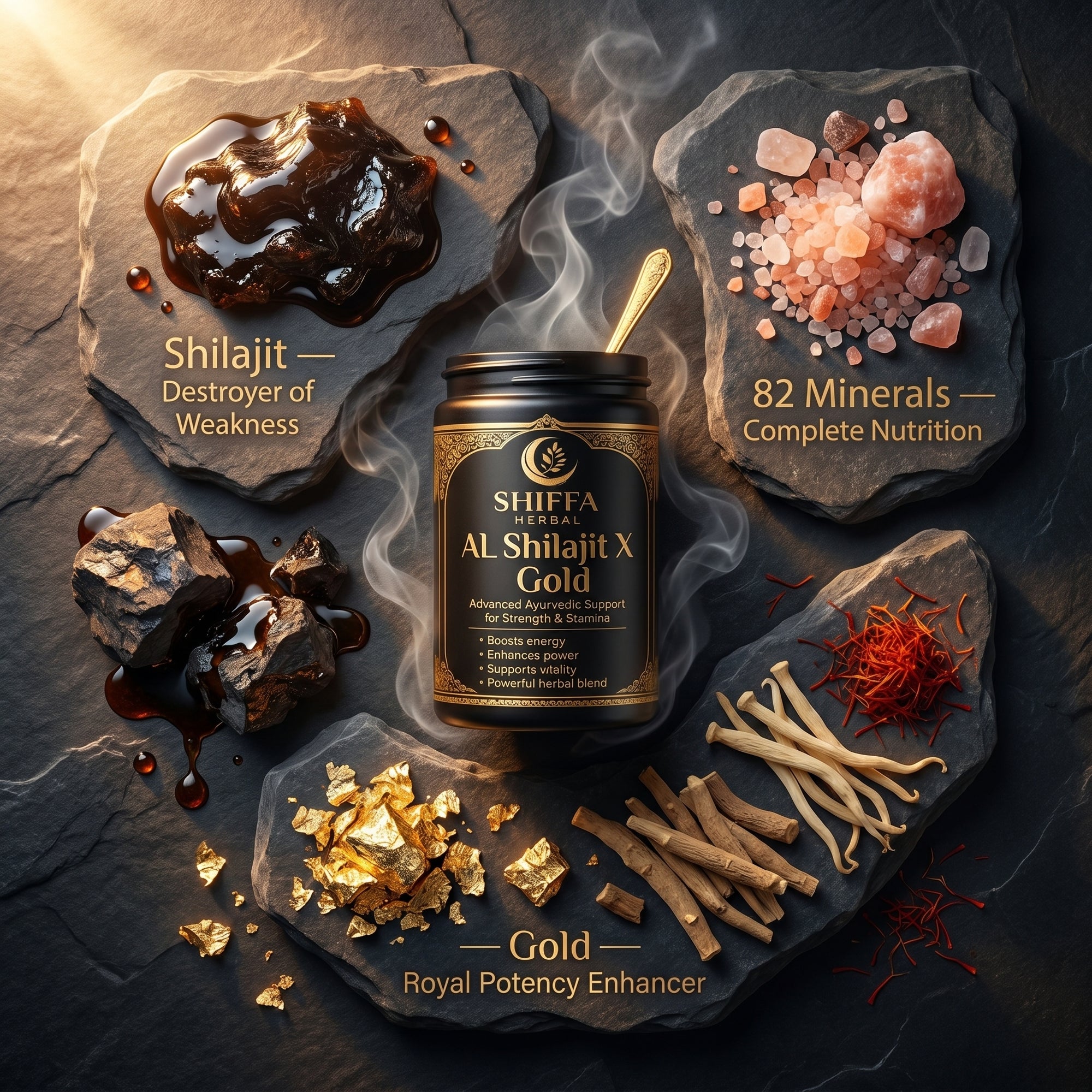 Shiffa Herbal AL-Shilajit X Gold – Pure Himalayan Shilajit Resin with Gold Boost