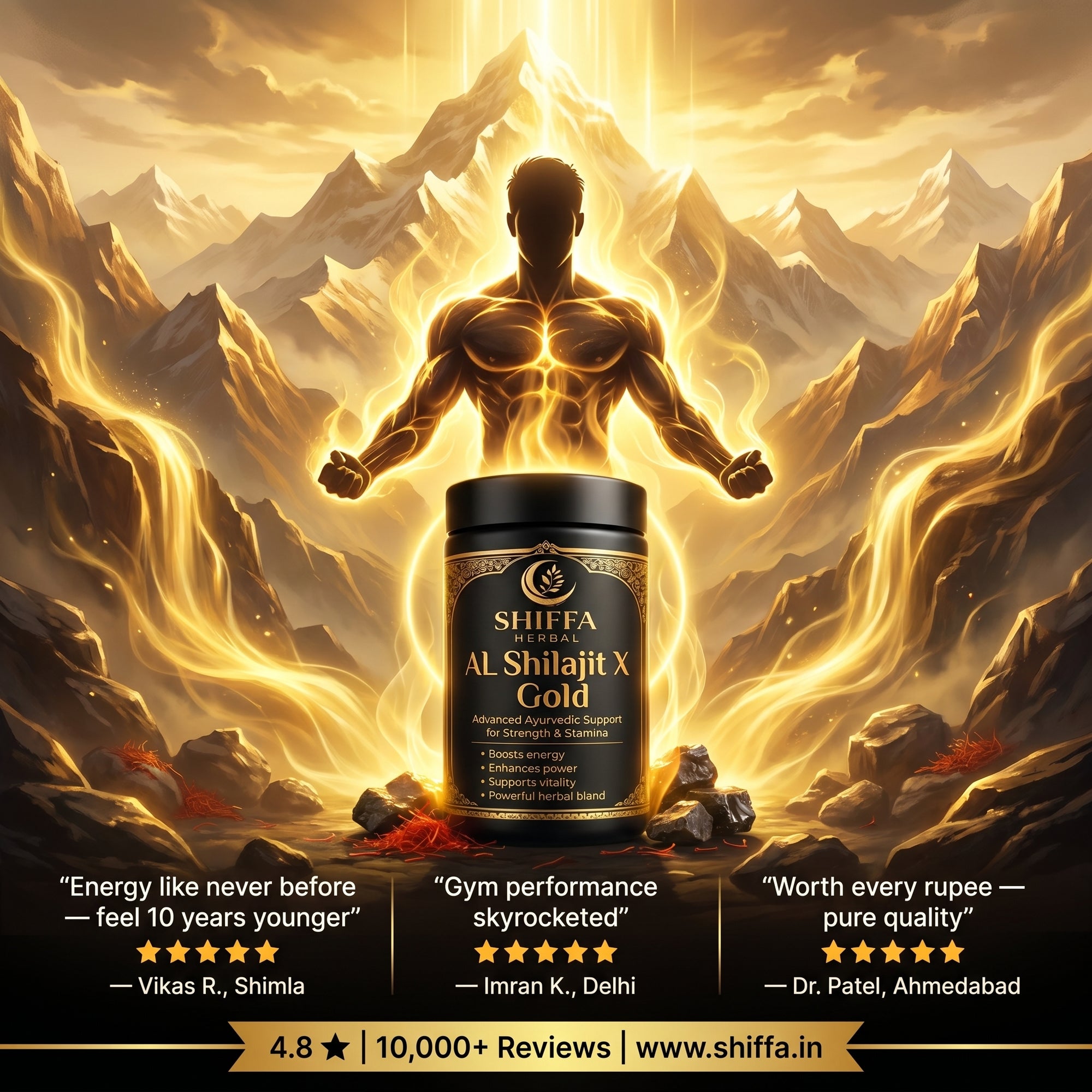 Shiffa Herbal AL-Shilajit X Gold – Pure Himalayan Shilajit Resin with Gold Boost