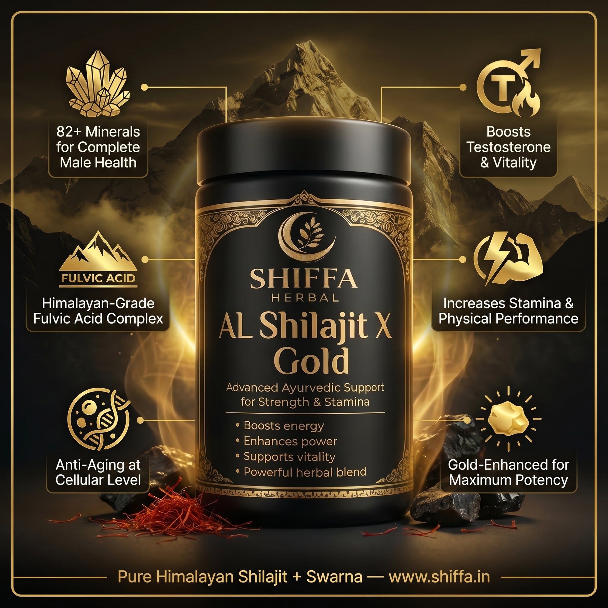 Shiffa Herbal AL-Shilajit X Gold – Pure Himalayan Shilajit Resin with Gold Boost
