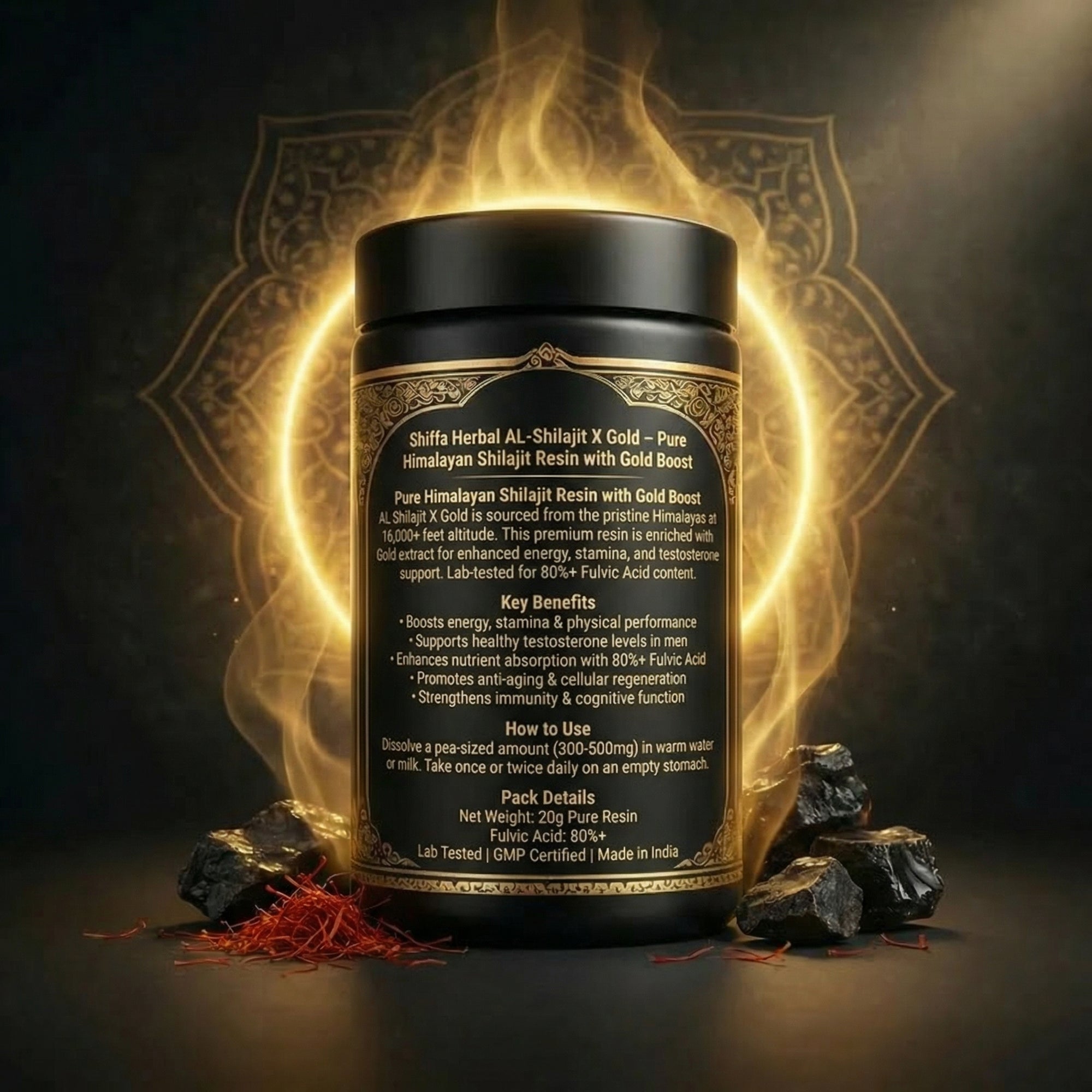 Shiffa Herbal AL-Shilajit X Gold – Pure Himalayan Shilajit Resin with Gold Boost