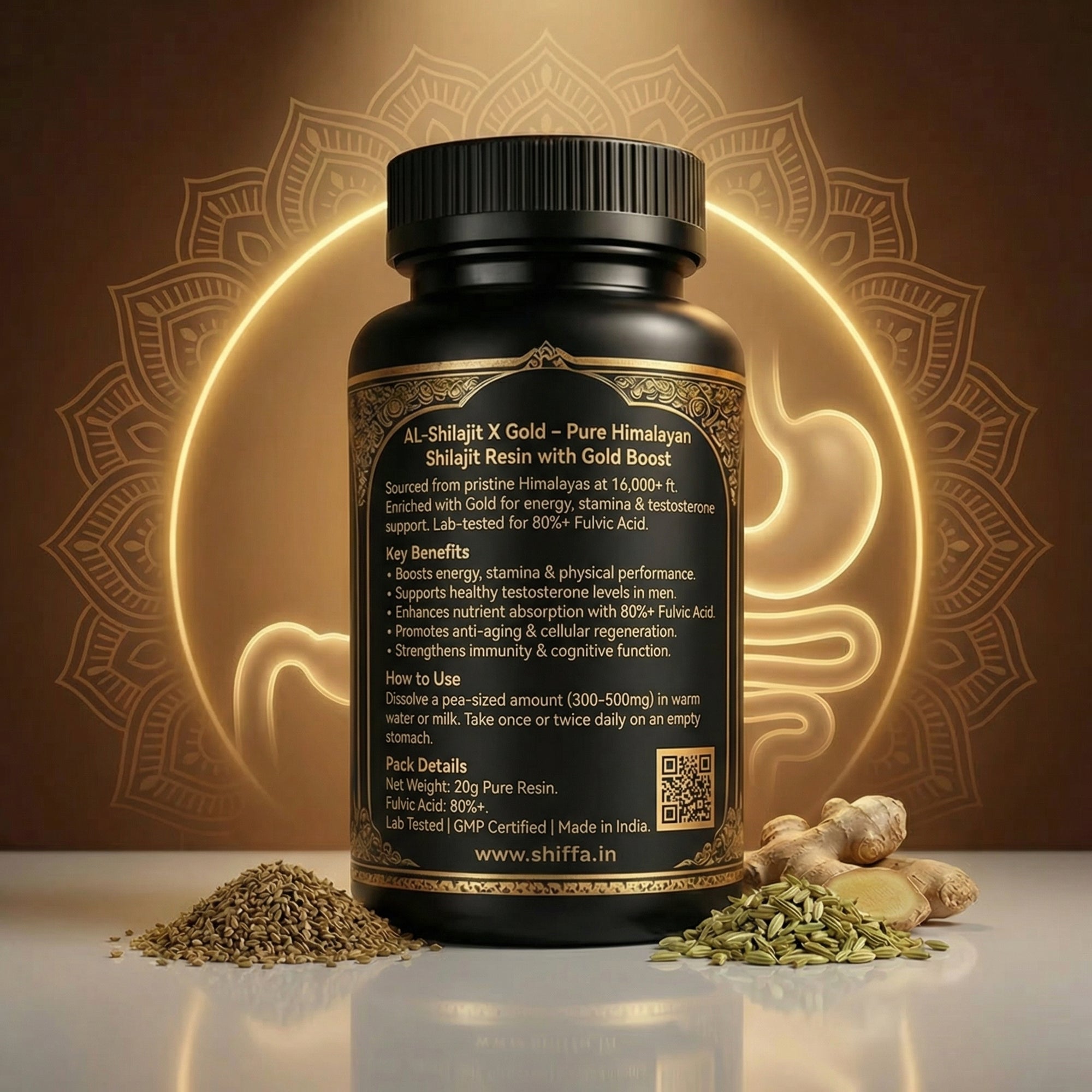 Shiffa Herbal AL-Shilajit X Gold – Pure Himalayan Shilajit Resin with Gold Boost