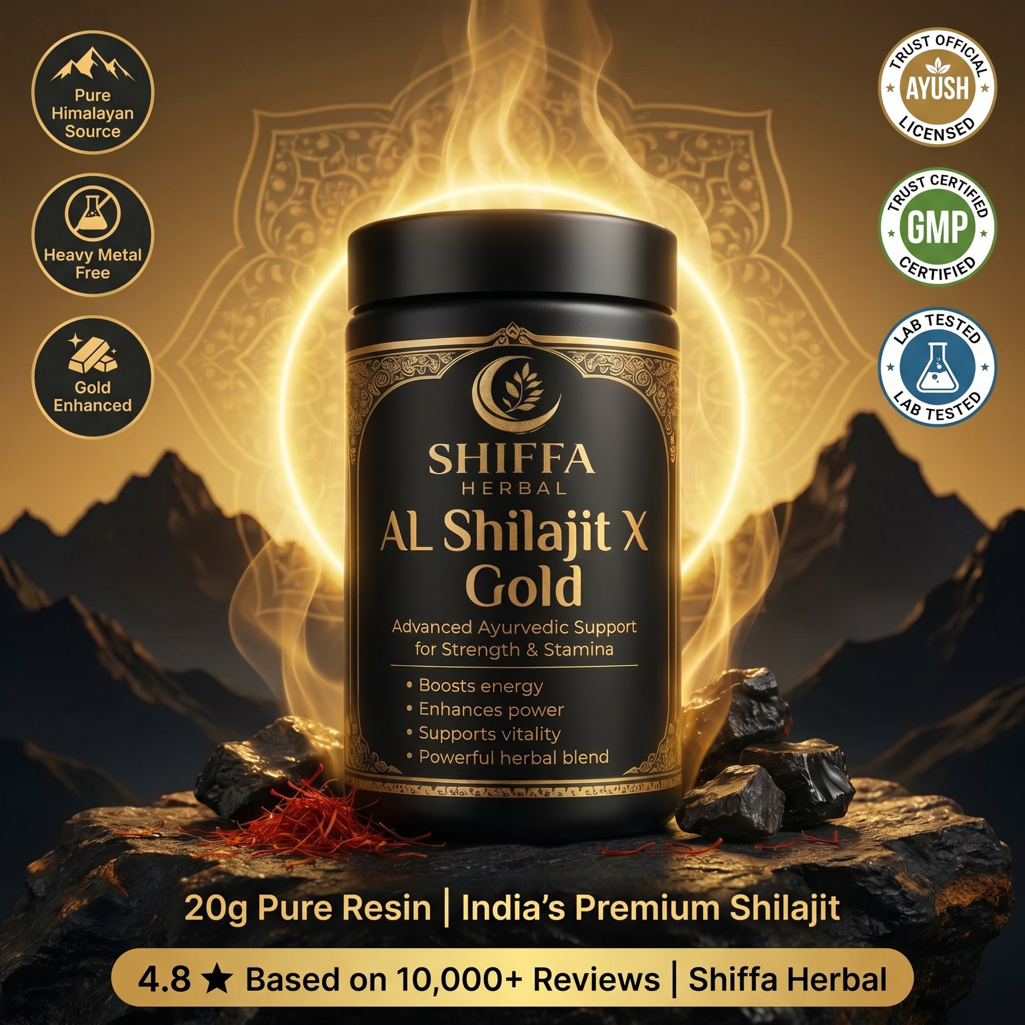 Shiffa Herbal AL-Shilajit X Gold – Pure Himalayan Shilajit Resin with Gold Boost