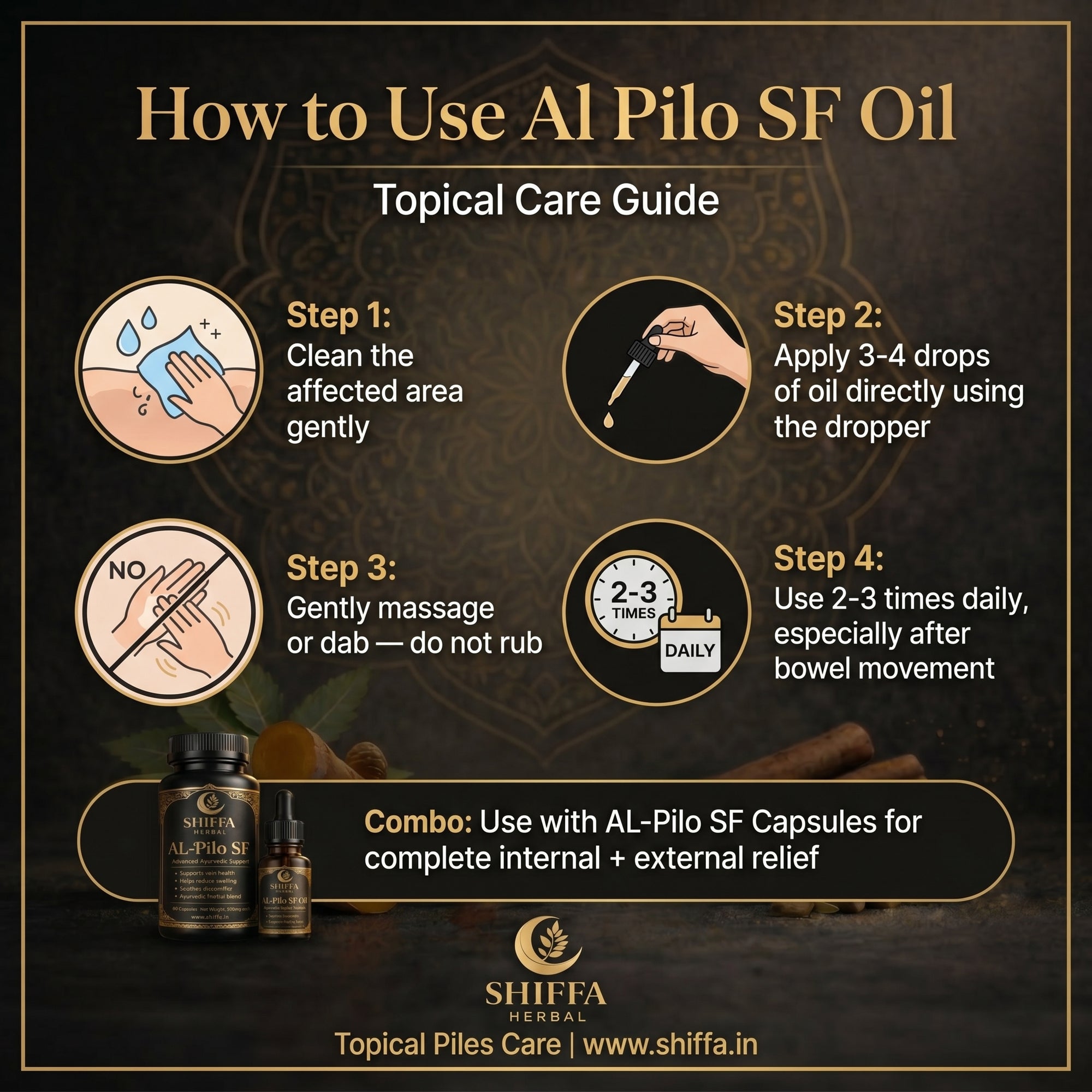 Shiffa Herbal AL- PIlo SF Oil – Ayurvedic Topical Piles Relif